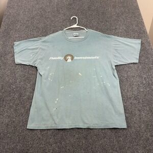 Vintage Fidelity Investments Cyrk T Shirt Men XL Blue Cotton Distressed Gorpcore
